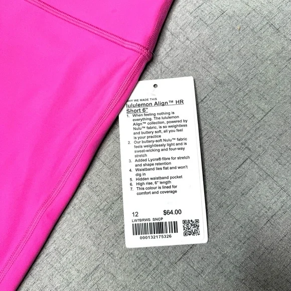 Lululemon Align Short High Rise Bike Shorts Sonic Pink 12 Nwt - Picture 7 of 9